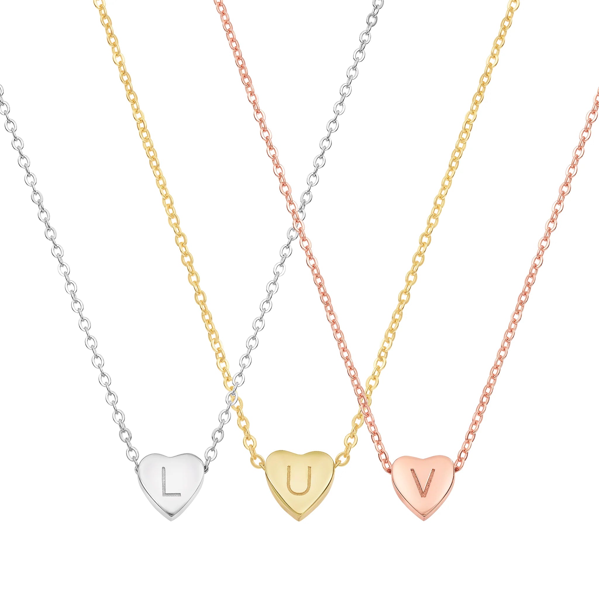 Heart Initial Necklace Hypoallergenic Gold Rose Gold Silver