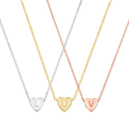 Heart Initial Necklace Hypoallergenic Gold Rose Gold Silver