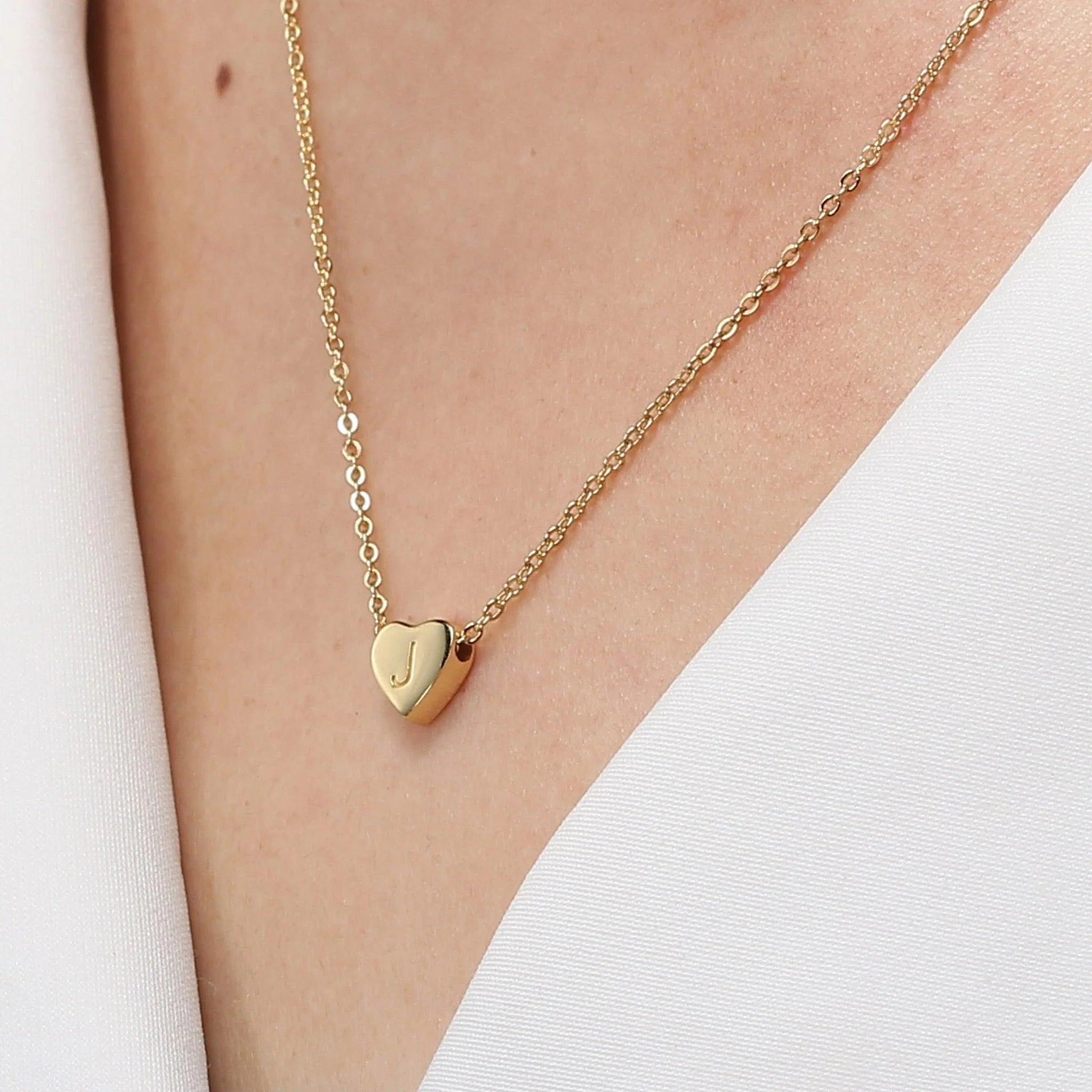 Heart Initial Necklace Hypoallergenic Gold Rose Gold Silver
