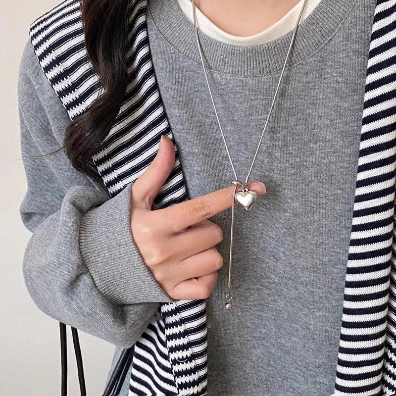 Stainless Steel Long with Baroque Pearls Necklace for Women Adjustable Chain Sweater Accessories Fashion Jewelry