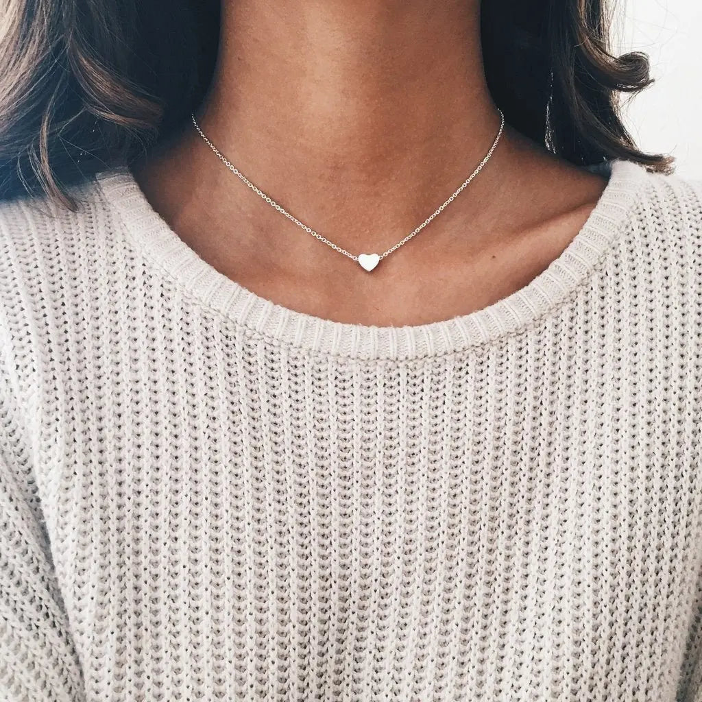 Vintage Love Heart Pendant Necklace for Women Trend Silver Color Metal Chain Collar Choker Party Jewelry Birthday Gifts