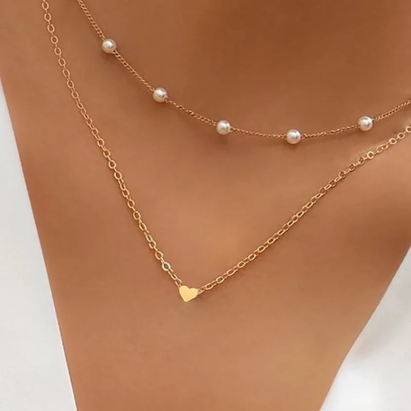 Vintage Love Heart Pendant Necklace for Women Trend Silver Color Metal Chain Collar Choker Party Jewelry Birthday Gifts