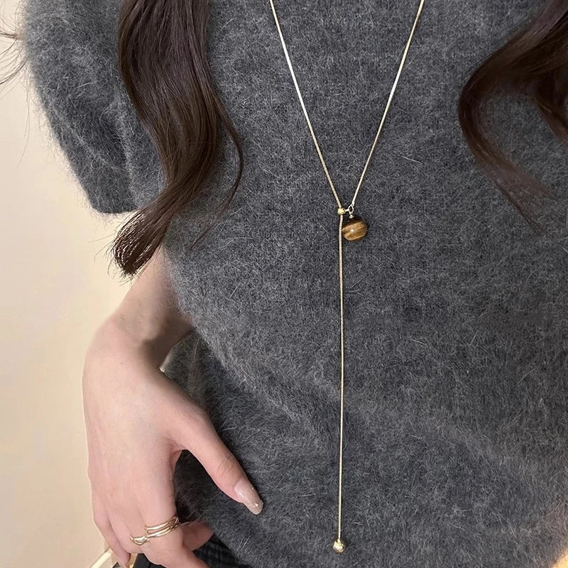 Stainless Steel Long with Baroque Pearls Necklace for Women Adjustable Chain Sweater Accessories Fashion Jewelry