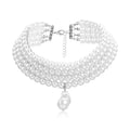 Classic Layered Strand round Pearls Beads Collar Choker Necklace for Women Irregular Baroque Pearl Pendant Wedding Necklace Gift