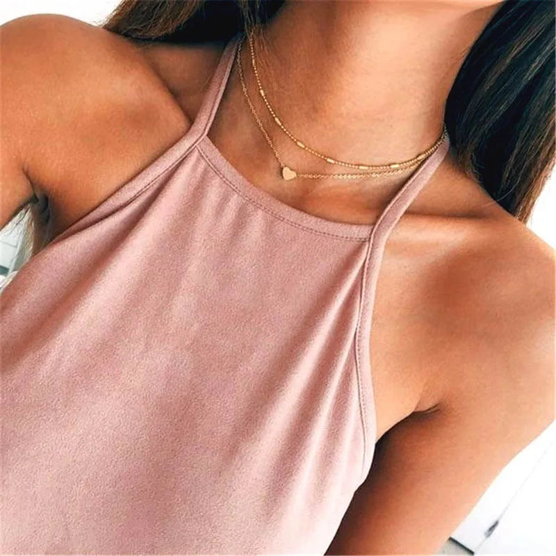 Vintage Love Heart Pendant Necklace for Women Trend Silver Color Metal Chain Collar Choker Party Jewelry Birthday Gifts