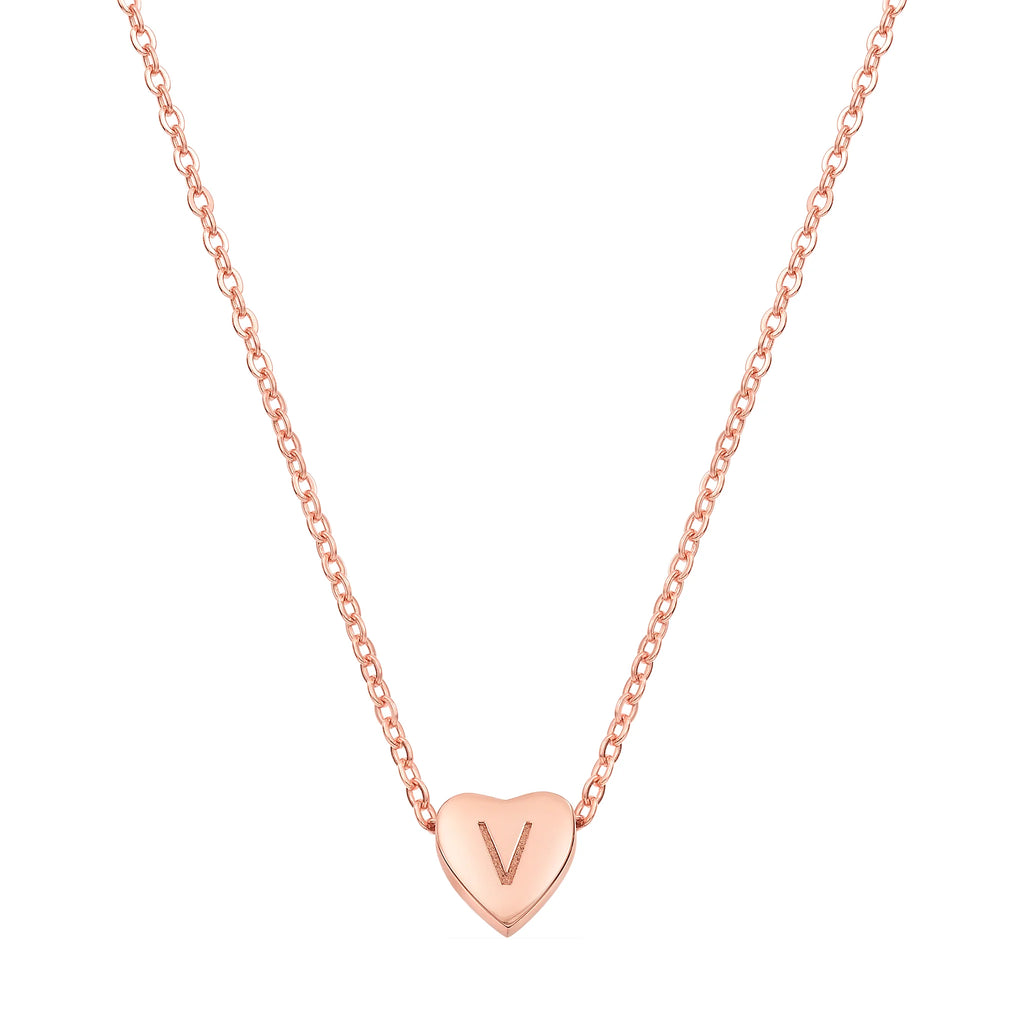 Heart Initial Necklace Hypoallergenic Gold Rose Gold Silver