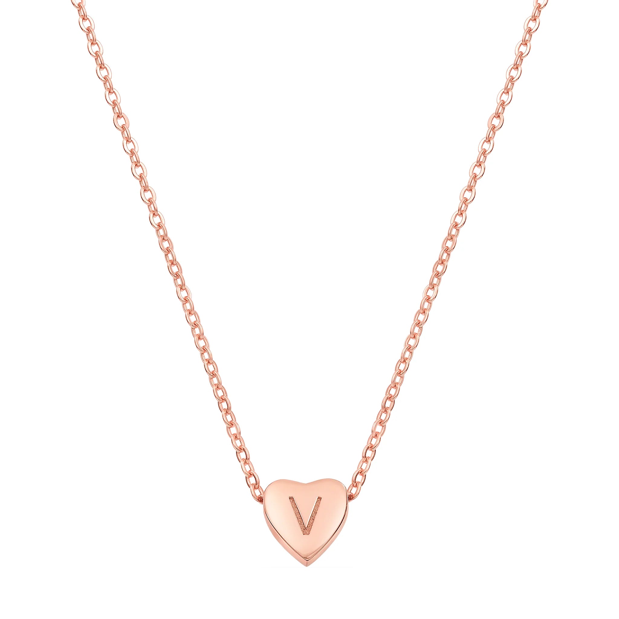 Heart Initial Necklace Hypoallergenic Gold Rose Gold Silver